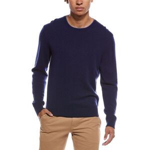 Amicale Cashmere Mens  Brioche Two-Tone Cashmere Crewneck Sweater, Blue